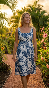 Delicate Tropical Women's Empire Tie Front Hawaiian Dress (Generous Fit)