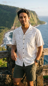 Delicate Tropical Men's Wedding White Aloha Shirt
