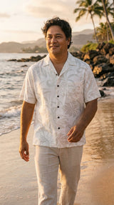 Delicate Tropical Men's Wedding White Aloha Shirt