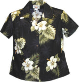 White Hibiscus Monstera women's fitted shirt — Women's Cotton Shirts — MauiShirts (view 11)