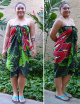 Red Anthurium Hand Painted Sarong Beach Cover Up