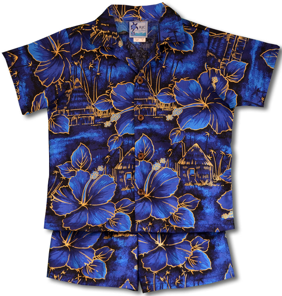 Golden Hibiscus Boy's 2pc Set (Gold Ink)