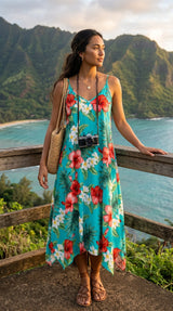 Grand Hibiscus Scarf Hem Long Dress — Women's Long Dresses — RJC (view 3)