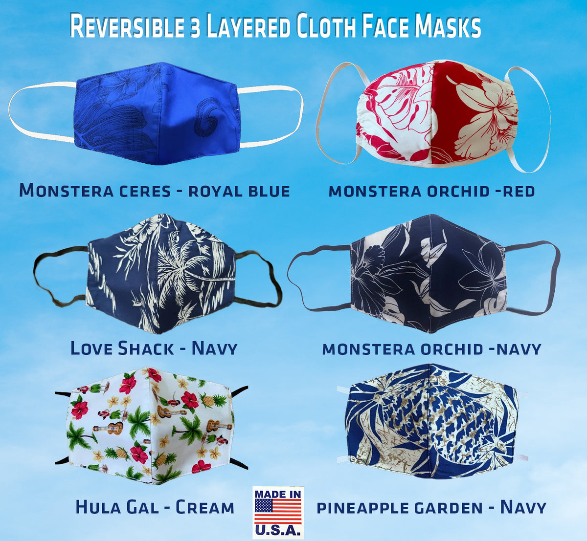 2pc Reversible 3 Layered Protection Face Masks