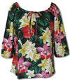 Hawaiian Jungle Flowers Womens Peasant Blouse