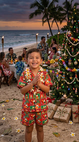 Custom Made - Christmas Tapa Santa Boy's 2pc — Boys Cabana Sets — MauiShirts