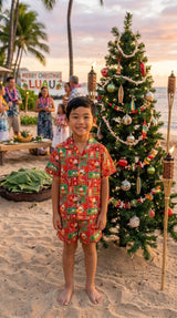Custom Made - Christmas Tapa Santa Boy's 2pc — Boys Cabana Sets — MauiShirts (view 3)