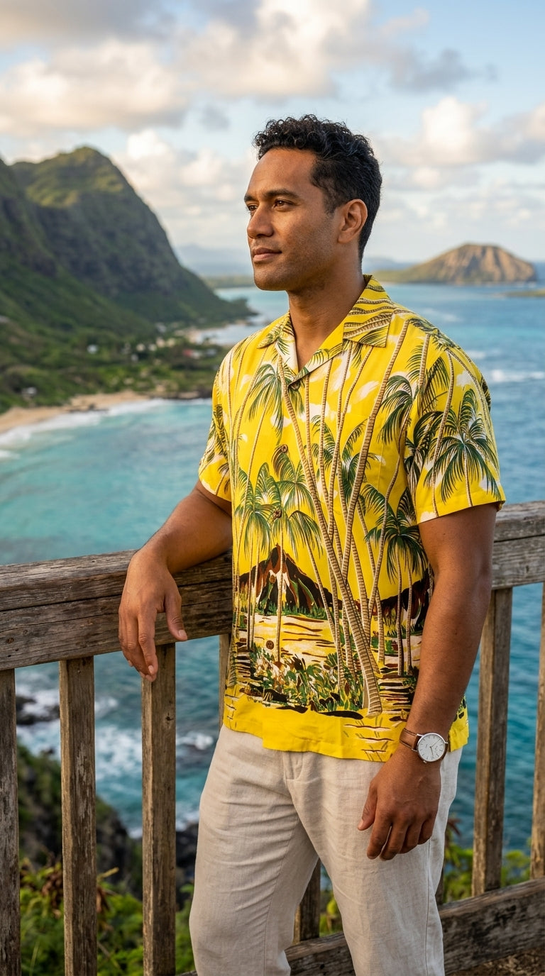 Hawaiian Palm Men's Vintage Rayon Shirt — Men's Rayon Shirts — Pineapple Juice