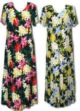 Hawaiian Jungle Flowers V-Neck Evening Dress
