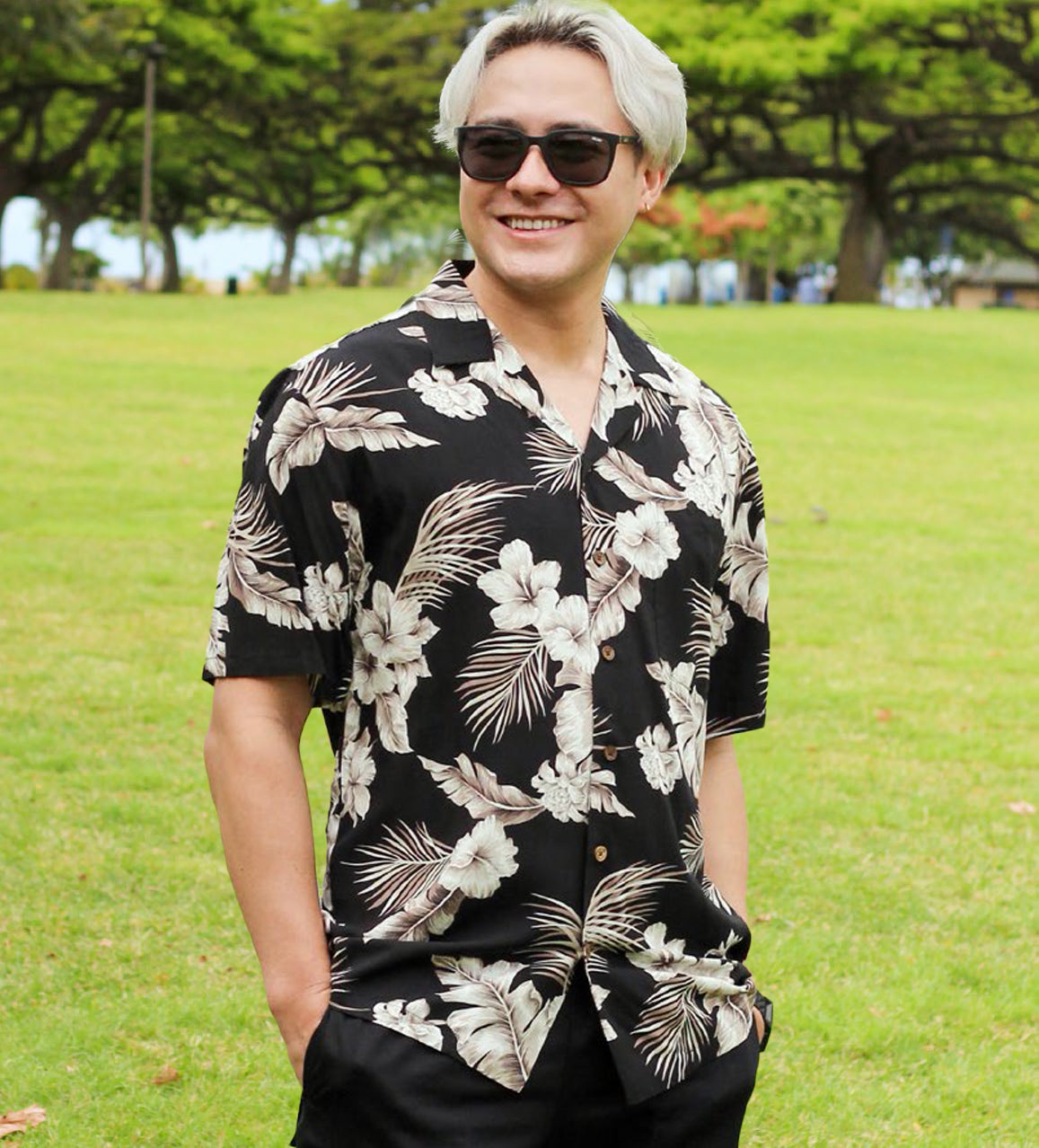 Hibiscus Fern Garden Hawaiian Mens Shirt