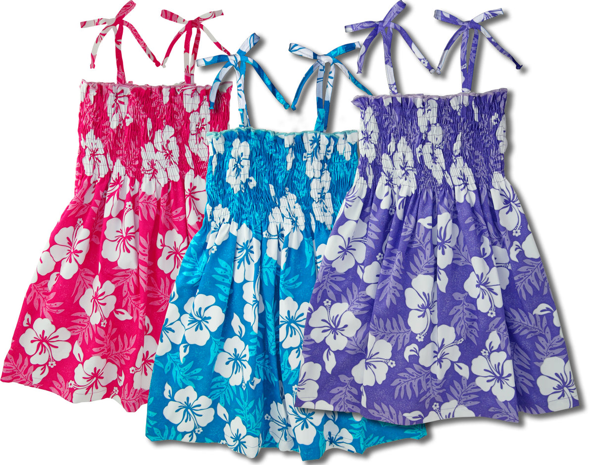 White Hibiscus Fern Girl's Elastic Tube Top Dress