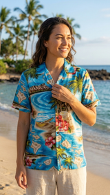 Hibiscus Hawaiian Islands Women's Hawaiian Camp Shirt — Womens Cotton Shirts — RJC
