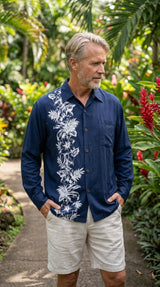 Hibiscus Panel Men's Long Sleeve Shirt — Men's Long Sleeve Shirts — Paradise Found (view 5)