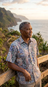 Honu Tapa Go Barefoot Placket Reverse Shirt — Men's Reverse Print Shirts — Go Barefoot (view 5)