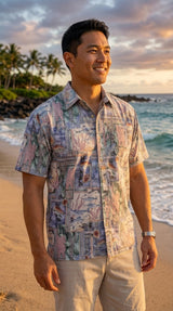 Honu Tapa Go Barefoot Placket Reverse Shirt — Men's Reverse Print Shirts — Go Barefoot (view 3)