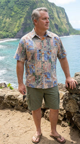 Honu Tapa Go Barefoot Placket Reverse Shirt — Men's Reverse Print Shirts — Go Barefoot (view 4)