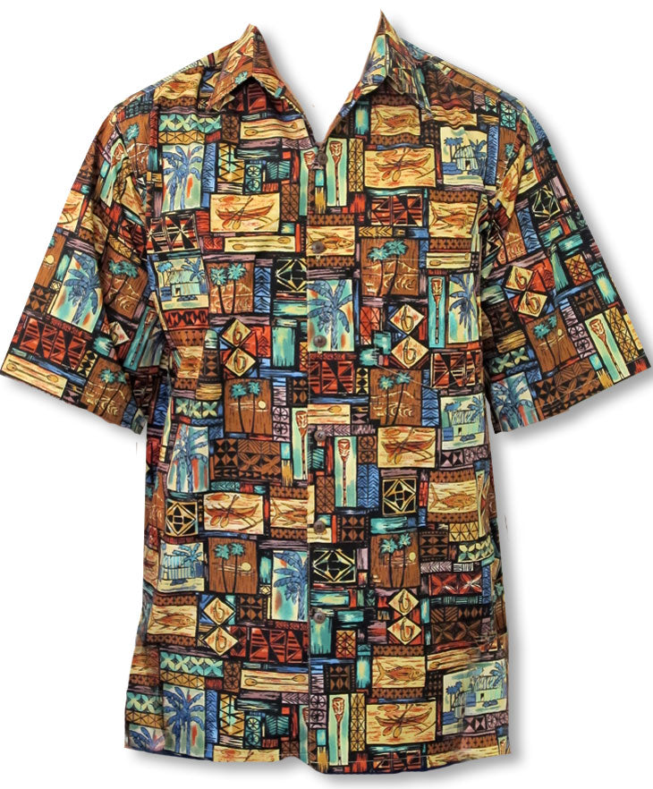 Kailua Polynesian Tropical Print Men's Go Barefoot Cotton Shirt
