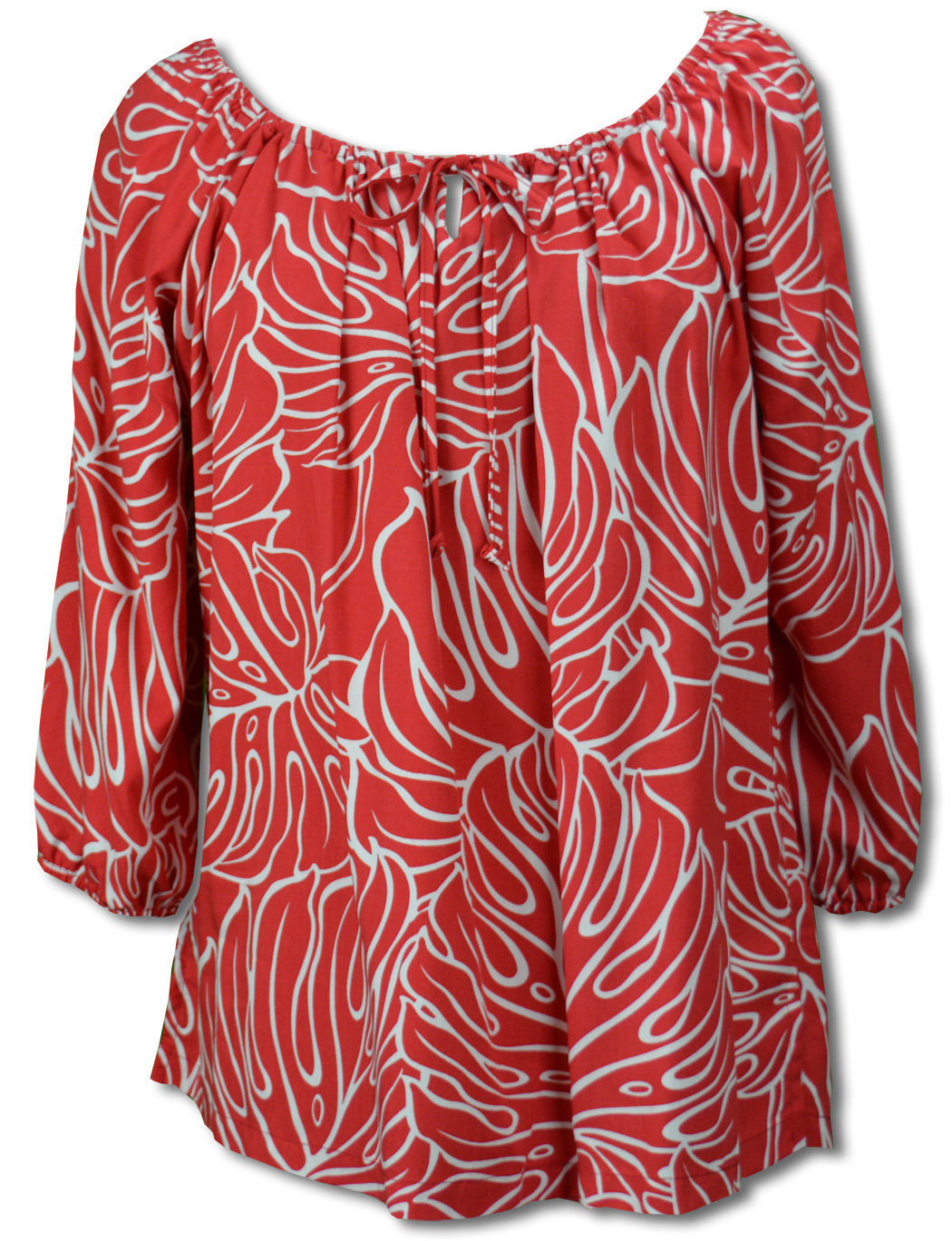 Monstera Christmas Red Womens Peasant Blouse