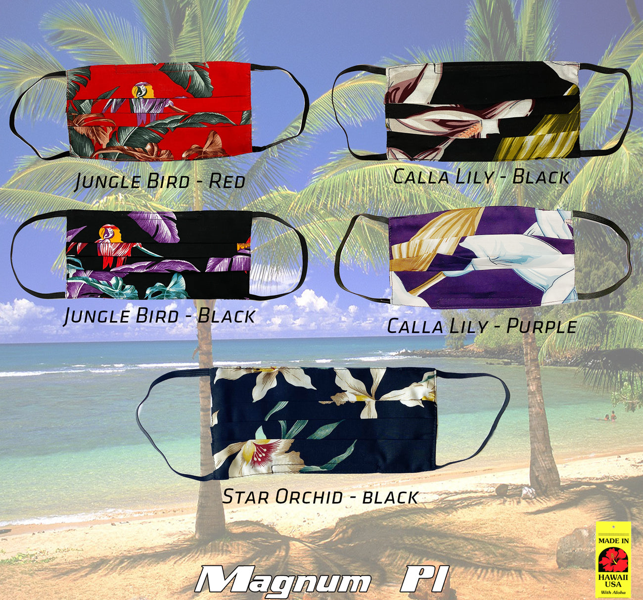2pc Magnum PI Styled Rayon Face Masks
