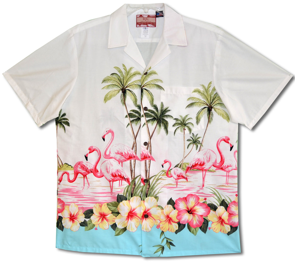 Pink Flamingo Hibiscus Lagoon Shirt
