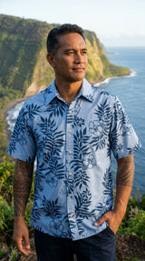 Mini Tahitan Men's Placket Reverse Aloha Shirt — Men's Reverse Print Shirts — Go Barefoot (view 12)