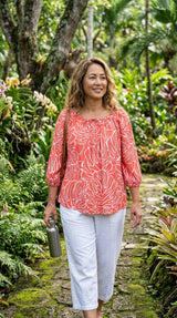 RJC Womens Monstera Christmas Red Peasant Blouse — Womens Rayon Blouses — RJC