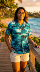 Night Time Surf Women's Hawaiian Camp Shirt — Womens Cotton Shirts — RJC