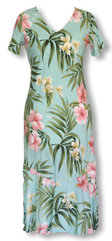 Family Print - Pale Hibiscus Orchid Bias Cut Tea Length