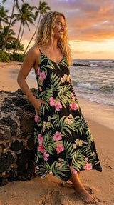 Pale Hibiscus Orchid Scarf Hem Long Dress — Women's Long Dresses — RJC Puanani (view 7)