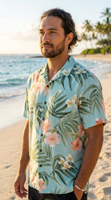 Pale Hibiscus Orchid Men's Shirt — Men's Rayon Shirts — RJC (view 3)