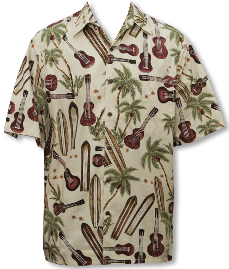 Palm Ukulele Surfboard Men's Go Barefoot Aloha Shirt