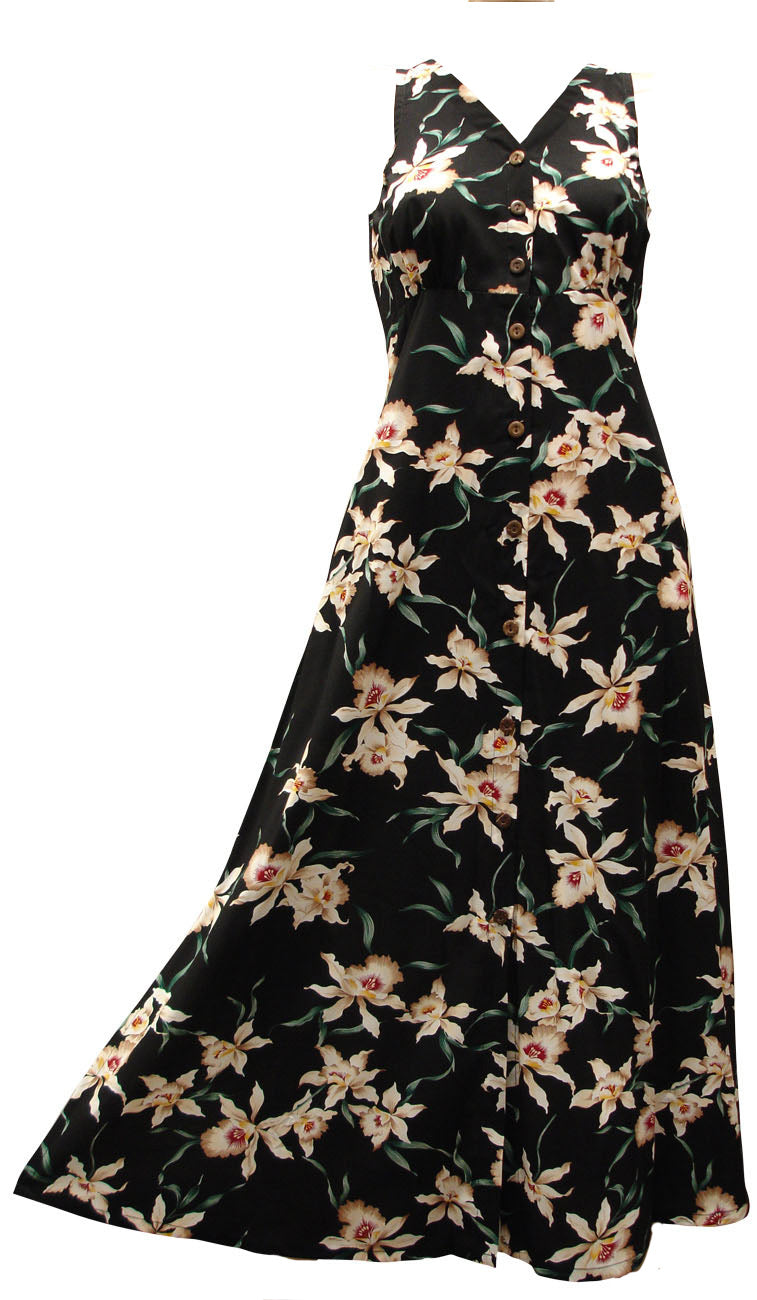 Star Orchid button front Hawaiian long dress