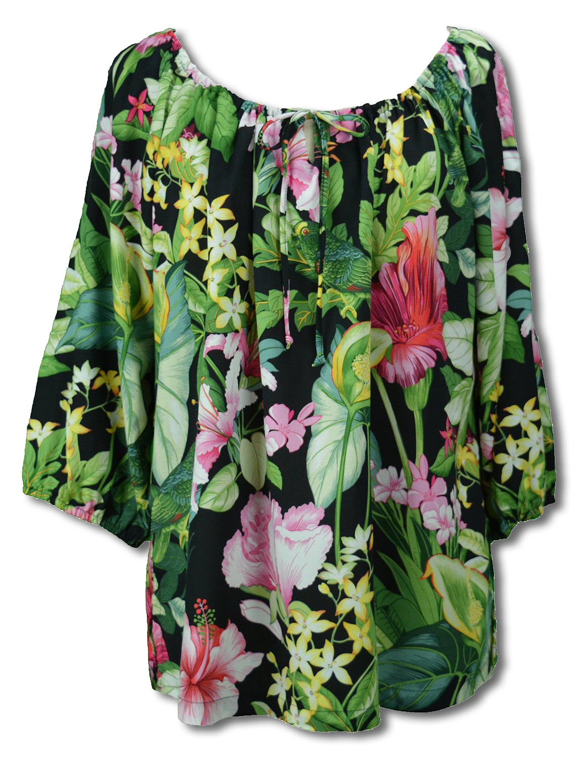 Parakeet in Lush Garden Womens Peasant Blouse