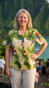 Parrot Monstera Women's Hawaiian Camp Shirt — Womens Cotton Shirts — RJC