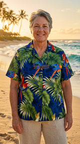 Parrot Monstera Women's Hawaiian Camp Shirt — Womens Cotton Shirts — RJC