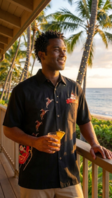 Peekaboo Santa Reindeer Sleigh Pocket — Men's Polyester Shirts — Bamboo Cay (view 7)