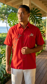Peekaboo Santa Reindeer Sleigh Pocket — Men's Polyester Shirts — Bamboo Cay (view 6)