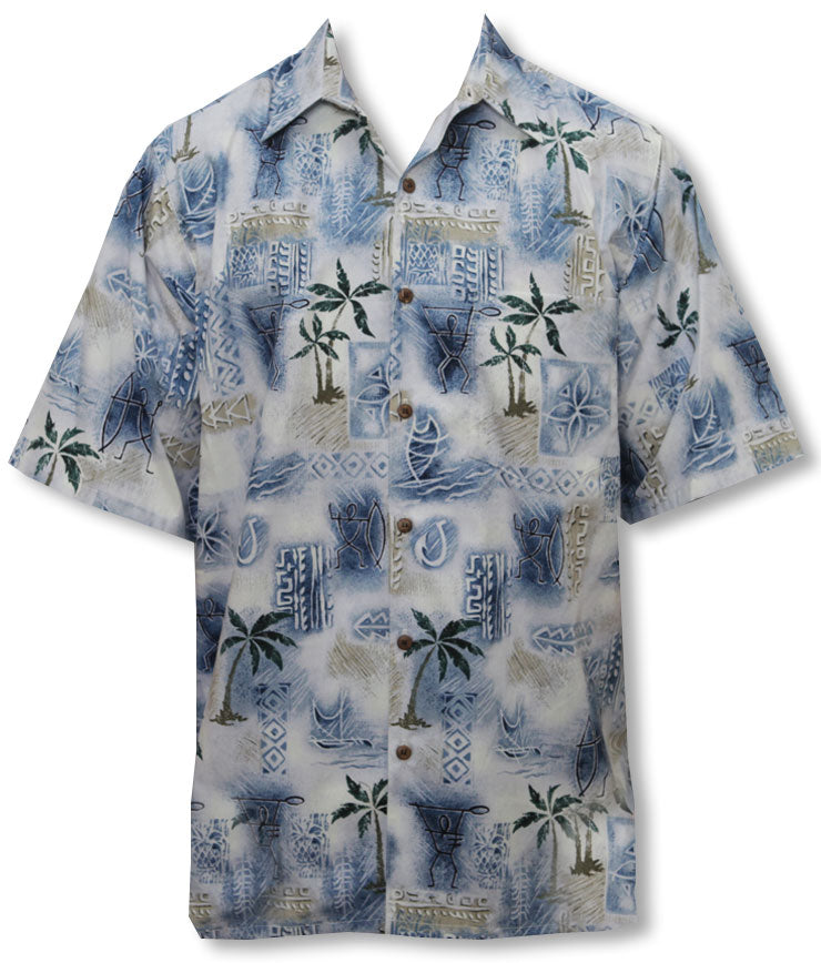 Petro Tapa Ancient Petroglyphs Men's Cotton Aloha Shirt