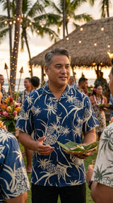 Men's Pineapple Luau, Wood Buttons, Luau, Dinner, Vacation, Aloha Friday, Made in Hawaii, Fabric: 100% Rayon, Fits: Larger Than Expected
