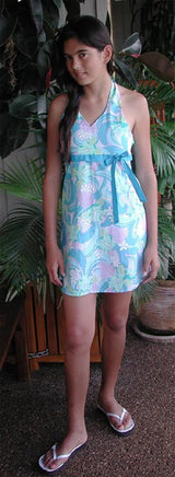 Pink Hibiscus Girl's Halter Dress