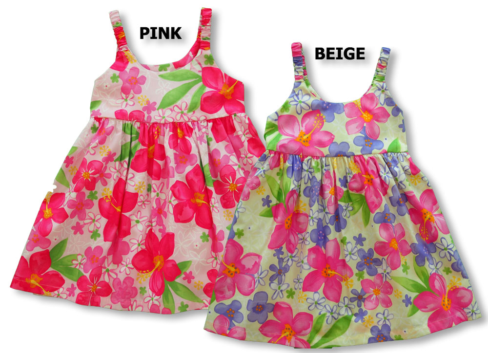 Watercolor Hibiscus Bungee Strap Cotton girl's dress