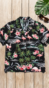 Pink Flamingo HIbiscus Women's Hawaiian Camp Shirt — Womens Cotton Shirts — RJC
