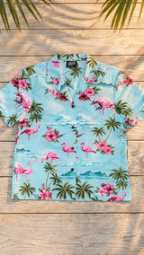Pink Flamingo HIbiscus Women's Hawaiian Camp Shirt — Womens Cotton Shirts — RJC