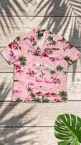 Pink Flamingo HIbiscus Women's Hawaiian Camp Shirt — Womens Cotton Shirts — RJC