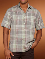 Reseda Plaid Cubavera ramie rayon shirt