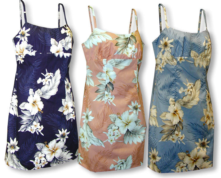 Plumeria Hibiscus Feather Fern Empire Dress