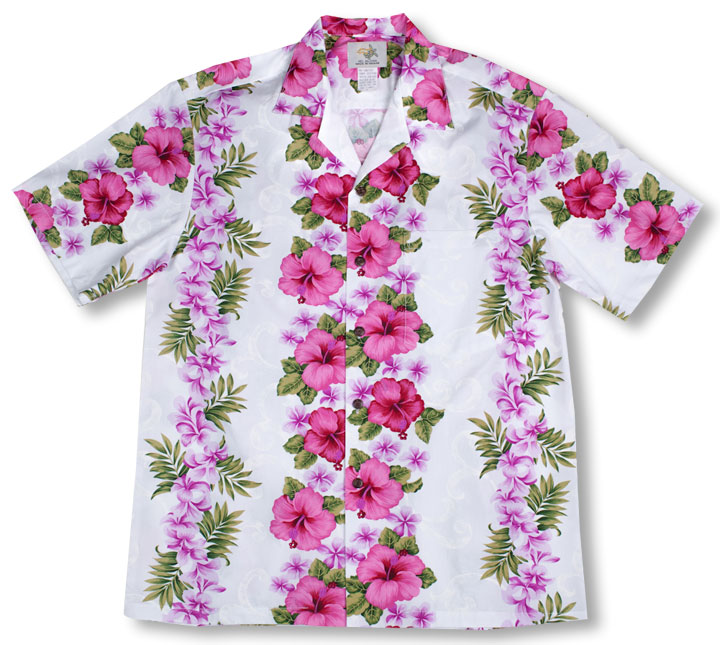 Plumeria (Hibiscus) Panel men's Hawaiian shirt