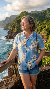 Plumeria Hibiscus Feather Fern Women's Shirt — Women's Cotton Shirts — MauiShirts (view 8)