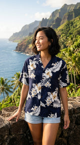 Plumeria Hibiscus Feather Fern Women's Shirt — Women's Cotton Shirts — MauiShirts (view 10)