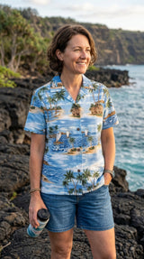 Polynesian Island Women's Hawaiian Camp Shirt — Womens Cotton Shirts — RJC